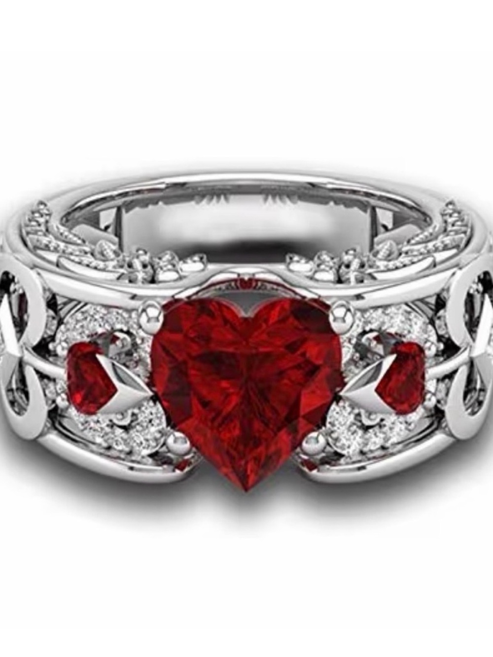 Red Heart Gemstone Silver Ring - Women Jewelry